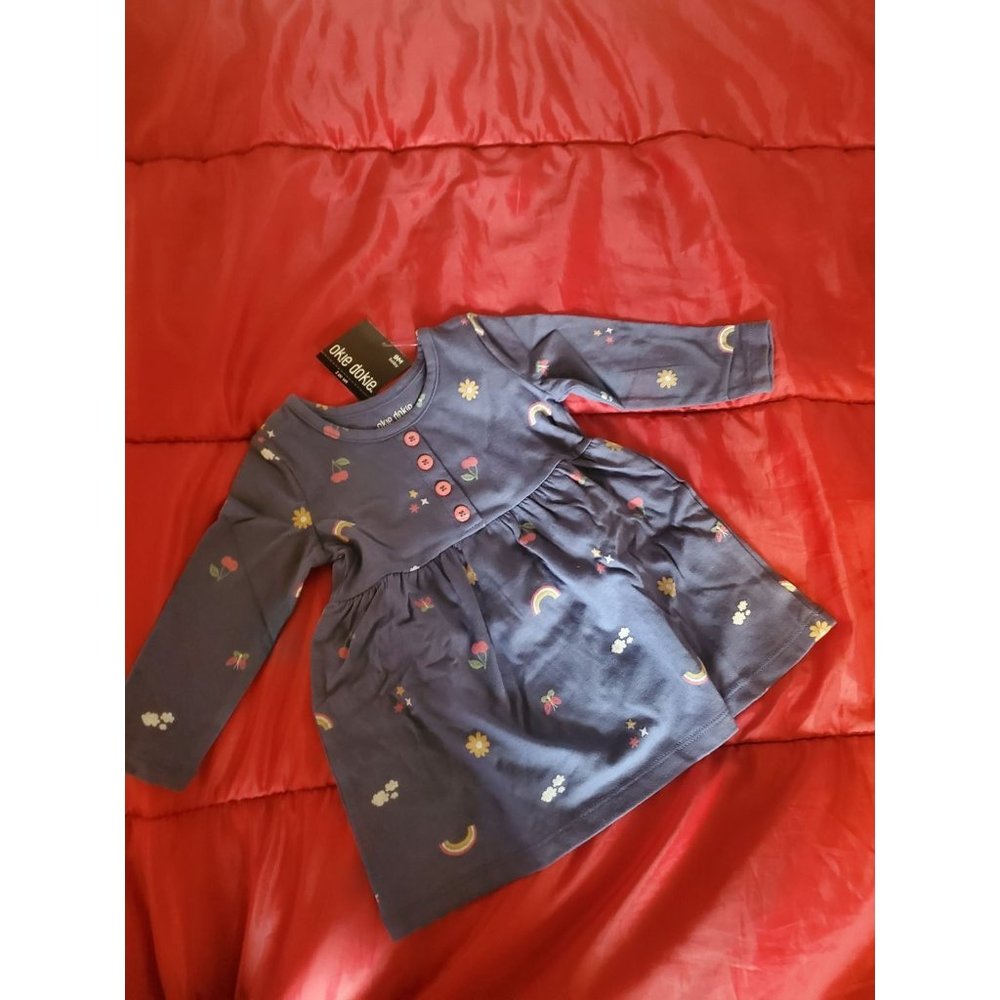 Okie dokie girls baby dress shirt size 9m blue nwt new long sleeves